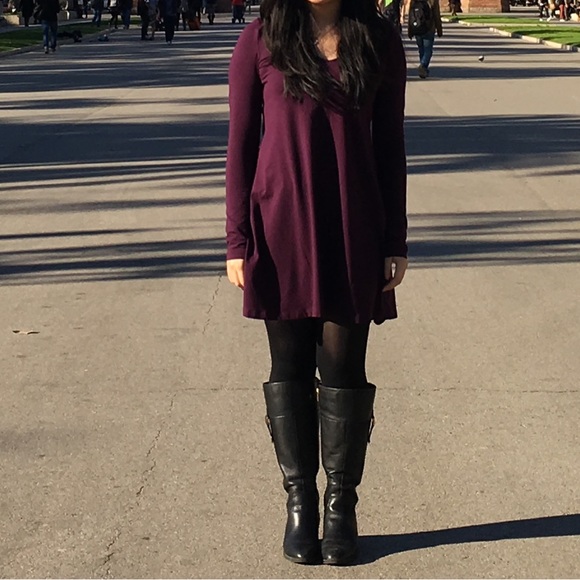 Express Purple Small V-neck Long Sleeved Dress - Picture 1 of 5